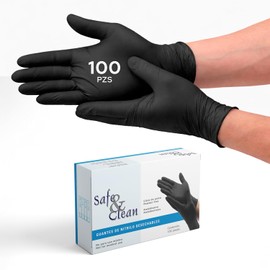 Guantes de Nitrilo Negros Desechables 100% Nitrilo - Caja de 100 Piezas, Sin Polvo, Grado Alimenticio. Guantes Nitrilo para Cocina, Tatuajes, Trabajo, Uso para Chef.