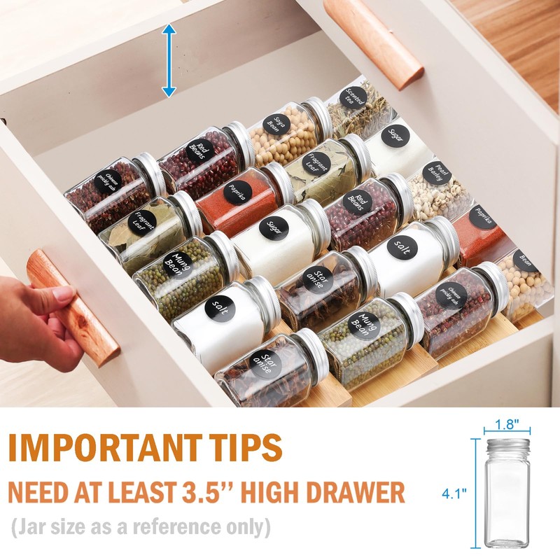 DEWVIE Bamboo Spice Drawer Organizer, 4 Tier In Drawer Spices