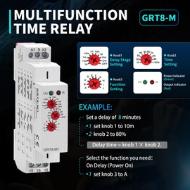 GRT8 M1 Multifunction Time Relay 16A AC 230V with 10 Relay Timer Control Delay Function Mode DIN Rail Electronic Relays of Wide Time Delay Range for 0.1 Seconds to 10 Days