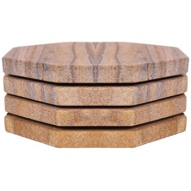 Marbco Sandstone Water Absorbent Hand Crafted Octagon Coasters with Holder for Drinks 4 Inches Wide Thirsty Stone Bar/Drink Coasters Made from Real Solid Stone (Set of 4)