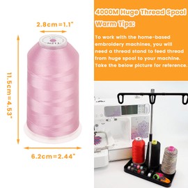 New brothread - Single Huge Spool 4000M Each Polyester Embroidery Machine Thread 40WT for Commercial and Domestic Machines - Pale Pink (Janome Color)