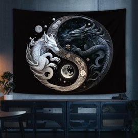 Yin and Yang Symbol Dragon Pattern Tapestry, Wall Hanging Decor for Home Living Room Bedroom, Summer Decor 2024 Cool Bedroom Accessories, Room Decor, Bedroom Decor Accessories - Color: Multicolor, Specification: 39inch*59inch