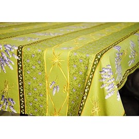 Le Cluny, Lavender Green, French Provence 100 Percent Coated Cotton Tablecloth, 60" x 120"