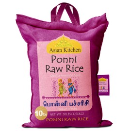 Asian Kitchen Ponni Raw Rice 10-Pound Bag, 10lbs (4.54kg) Short Grain Rice ~ All Natural | Gluten Friendly | Vegan | Indian Origin | Export Quality