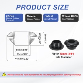 PATIKIL Silicone Rubber Grommets, 22 Pcs 3/8"(10mm) Drill Hole, 5/16"(8mm) Inner Dia. Top Hat Wire Gasket Rubber Hole Plug for Wiring Irrigation System Firewall, Black