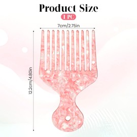 Wide Tooth Hair Pick Comb for Curly Hair, Pink Hairs Picks for Women Long Tooth Hairs Comb for Long Thick Curly Hai Detangling Lifting Combs for Women Men Anti Static Hai Styling Tool, 4.8 Inches