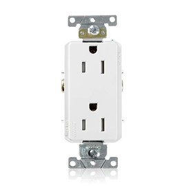Leviton TDR15-W 15 Amp, 125 Volt, Decora Plus Duplex Receptacle, Straight Blade, Tamper Resistant, Commercial Grade, Self Grounding, White