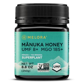 Melora Raw Manuka Honey from New Zealand | UMF 8+ | MGO 185+ | 8.8 Oz Jar | Safe for Skin Care | Edible & Healthy Sugar Alternative | Traceable from Hive to Hand Manuka Honey