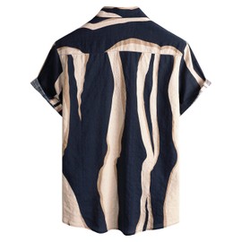 VATPAVE Mens Casual Hawaiian Floral Shirts Short Sleeve Button Down Tropical Shirts Beach Summer Shirts Small Navy Beige