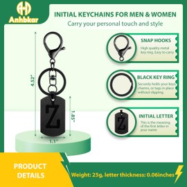 ANHBKAR A-Z Black Stainless Steel Letter Keychain - Alphabet Initial Key Ring for Men Women, Purse or Car Charm (Z Black 03)