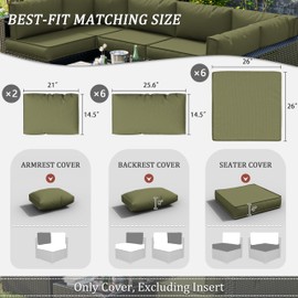 Tounosnt 14 Pcs Outdoor Patio Cushion Covers, Replaceable Waterproof Furniture Covers, Outdoor Non-Slip Covers with Zippers, Couch 3 Sizes, Covers Only (Light Green)