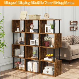 IBUYKE 5-Tier Tall Bookshelf,S-Shaped Geometric Bookcase, Wood Display Shelves with Storage,Industrial Bookshelf for Living Room Bedroom, Home Office, Rustic Brown WBC015H