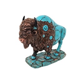 AMAJY Majestic Small Bison Figurine - Turquoise & Brown Resin American Buffalo Décor for Shelf, Tabletop, or Desk - Rustic Wildlife Accent Piece - Ideal for Collectors & Buffalo Enthusiasts