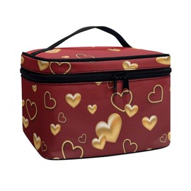 COEQINE Red Gold Printed Cosmetic Makeup Bag Organizer with Zipper Handle for Portable Travel Lightweight Foldable Large Capacity for Women Morther Girlfriend Birthday