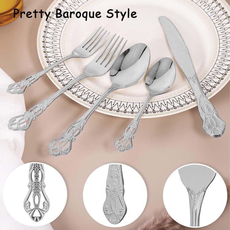 Silverware Set for 8, Stainless Steel Gorgeous Retro Royal Flatware