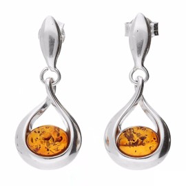Amber Sterling Silver Earrings - Long Amber Fancy Dangly Drop - for Amber Jewellery Lovers 080183