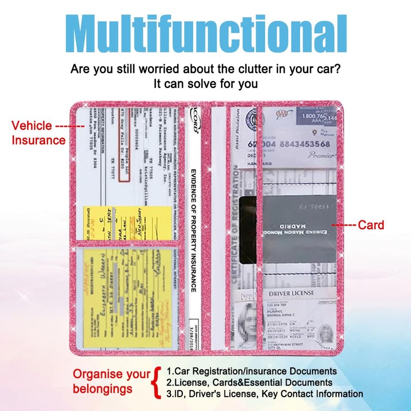 Premium Leather Car Registration and Insurance Card Holder with Magnetic