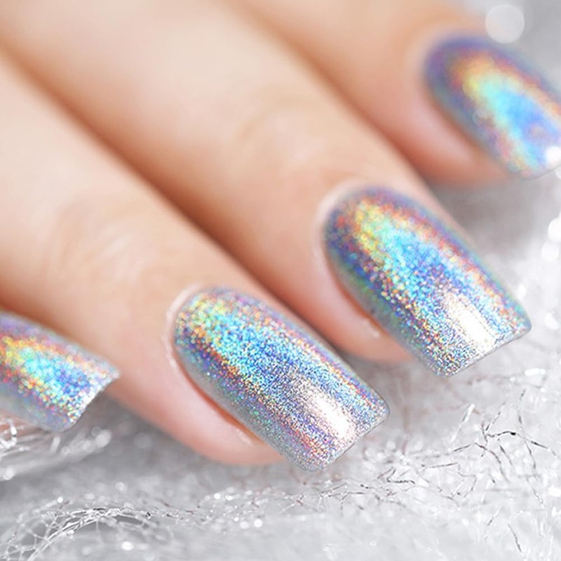 COSMOO Sliver Holographic Nail Polish, Laser Iridescent Nail Lacquer