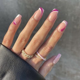 Sethexy Short Square False Nails French Press On Nails 24 Pieces Acrylic Nails for Sticking on for Women and Girls