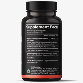Natgrown Ashwagandha KSM 66 Supplement 600 mg - Stress, Mood, & Athletic Support - Organic KSM66 Root Extract with 5% Withanolides - Vegan Capsules - 60 Count