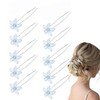 10Pcs Blue Flower Hair Pins,Rhinestone U-Shaped Bridal Hair Accessories