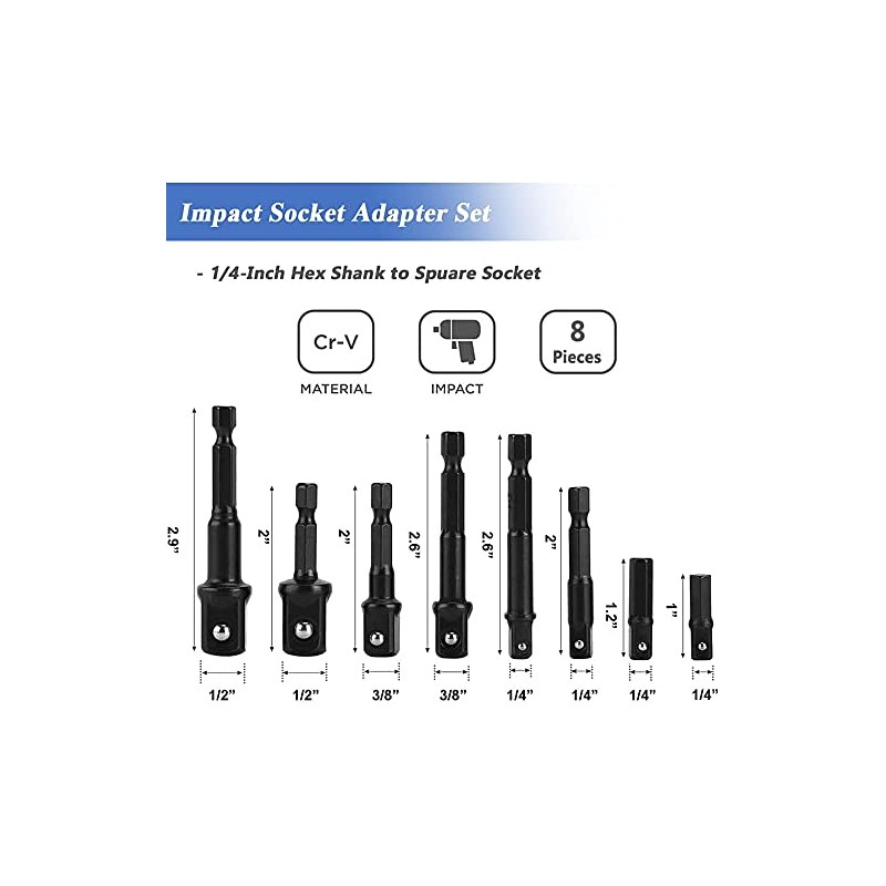 Mesee Impact Socket Adapter Set, 12-in-1 Air Impact Ratchet Wrenches