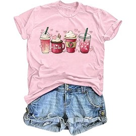 Cute Valentine Shirts Women Lover Heart Coffee Latte Tshirts Tee Funny Short Sleeve Casual Tops-Latte Four XXL
