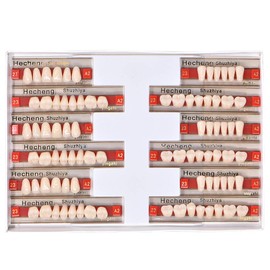 Angzhili 84 Pcs Dental Acrylic Resin Denture False Teeth 3 Sets Synthetic Polymer Resin Denture Teeth 23 Shade A2 Upper + Lower Dental Materials
