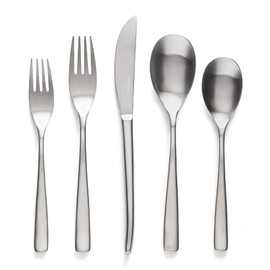 over&back 20pc Curved Flatware Cutlery Set - Comes with 4 Dinner Forks, 4 Salad Forks, 4 Dinner Knives, 4 Dinner Spoons, and 4 Teaspoons - 18/8 Stainless Steel - Dishwasher-Safe - Brushed Stainless