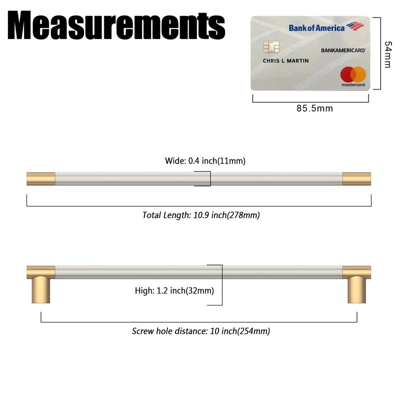 Coinkoly 10 Pack 10 Inch(254mm) Gold and Brush Satin Nickel