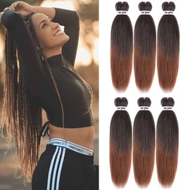Pre Stretched Braiding Hair 22 Inch 6 Packs Professional Soft Yaki braiding Hair For Braids Hot Water Setting Synthetic Crochet Hair Extensions (22 Inch (Pack of 6), T1b/30)