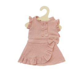 Heless 1423 Doll Clothes Made of 100% Organic Cotton, 2-Piece Set with Wrap Skirt and Ruffle Top in Pink for Dolls and Cuddly Toys Size 28-35 cm