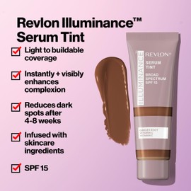Revlon Illuminance Tinted Serum, Triple Hyaluronic Acid, Evens Out Skin Tone Over Time and Hydrates All Day, SPF 15, 605 Rich Mahogany, 0.94 fl oz.