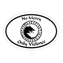 Oval No Mercy Only Violence Wolf Viking Vinyl Decal - Viking Sticker - Scandinavian Sticker (White)