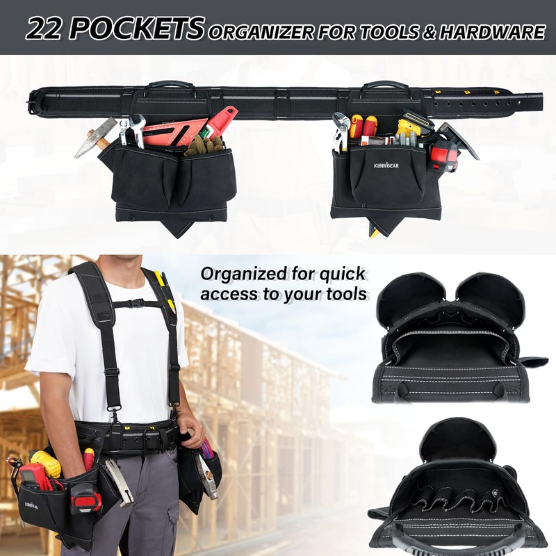 KUNN Tool Belt with Suspenders Professional Framer's Construction Rig with