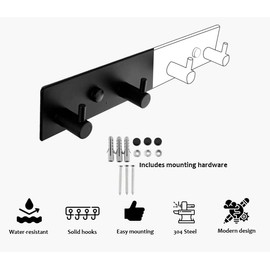 Brute Strength - Coat Stand - 4 Hooks - 25 cm - Stainless Steel - Door Hooks for Kitchen, Hook Rack, Black, Wall Coat Rack, Bathroom, Living Room and Hallway for Hats, Scarves, Handbags, Towel Hooks