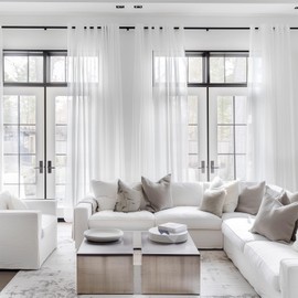 Topfinel Eyelet Curtains for Living Room 90 Drop, Net Curtains for Lounge, White Voile Curtains for Bedroom 140x228cm