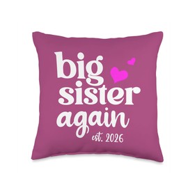 Pink Big Sister Again Announcement 2026 Older Sister to Be Throw Pillow