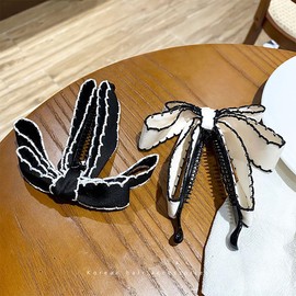 2 PCS Bow Banana Hair Clips, Ribbon Bowknot Ponytail Claw， Vertical Ponytail Claw Clip for Women Girls Banana Barrette Claw Hairpin Cute Ponytail Holder Hair Accessories