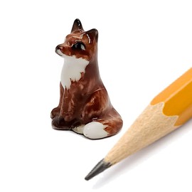 WitnyStore Tiny ¾ Inch High Sitting Brown Fox Figurine Ceramic Wolf Miniature Dog Wildlife Figure Animals Porcelain Clay Pottery Decorative Collectible Figurines Décor