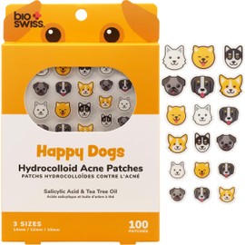 BioSwiss Pimple Patches, Happy Dog Patch for Zits and Blemishes, Hydrocolloid Spot Stickers for Face and Skin, 100 Count