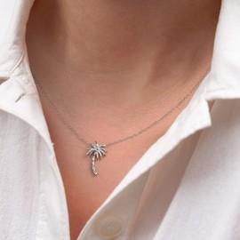 Diamond Hub Sterling Silver 1/20Ct TDW Real Diamond Palm Tree beach Jewelry Pendant Necklace Love Gift for Women(I-J,I2)