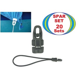 Paccs Holdon Tarpaulin Clips Midi Black + 18 cm Diameter 4 mm Tensioning Rubber Spannfix – Tarpaulin Tensioner with Bungee Rubber Pack of 20