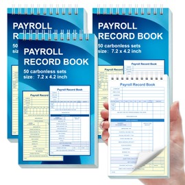 3 PCS Payroll Record Book Payroll Ledger Logbook Weekly Employee Payroll Log Book 7.2X4.2 Inch Receipt Book 2-Ply Carbonless 50 Pages Wire-O for Small Business