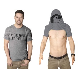 Crazy Dog T-Shirts Ask Me About My Penguin Flip Up T Shirt Funny Penguins Tee Costume Shirt (Heather Grey) - XXL