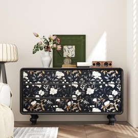 ILHIIOR Dark Floral Wallpaper Boho Peel and Stick Wallpaper Leaf Vintage Contact Paper Dark Blue Floral Wall Paper Removable Wallpaper Self Adhesive for Cabinet Drawers Wall Decor 17.5''x118.1''