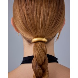 PAVOI 14K Yellow Gold Plated Arch Waterproof Chunky Metal Hair Band Ponytail Holders for Women - Stainless Steel Statement Cuff Fashion Accessories - Stretchy Gold Hair Ties