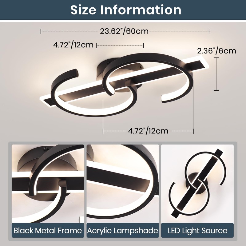 HLILCEH Linear Ceiling Light 4000K Black Modern Ceiling Light Fixture