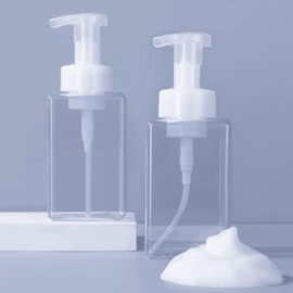 2 PCS Foaming Soap Dispenser，Hand Soap Dispenser， Refillable Foam Liquid Hand Soap Empty Plastic Pump Bottle Container for Bathroom Vanities, Kitchen Sink (White Transparent, 19 * 6.7CM)