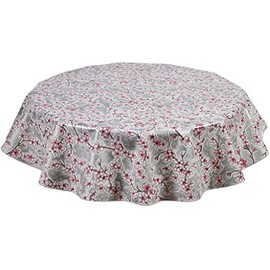 Round Freckled Sage Oilcloth Tablecloth in Cherry Blossom Silver - You Pick The Size!